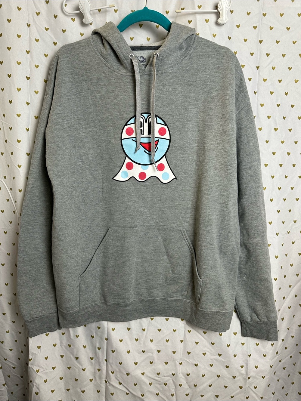 Fruit of the Loom Gray Hoodie with Colorful Polka-Dot Ghost Graphic